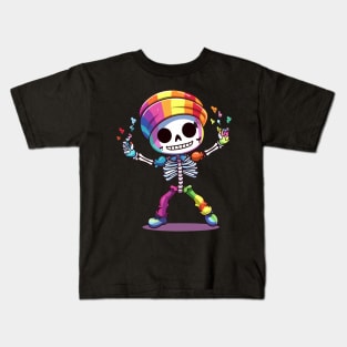 Kawaii Dancing Little Rainbow Skeleton Kids T-Shirt